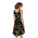 Gold And Black Aries Sign Print Women's Sleeveless Dress