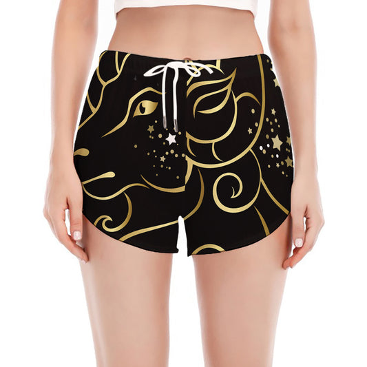 Gold And Black Aries Sign Print Women's Split Running Shorts
