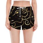 Gold And Black Aries Sign Print Women's Split Running Shorts