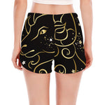 Gold And Black Aries Sign Print Women's Split Running Shorts