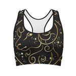 Gold And Black Aries Sign Print Women's Sports Bra