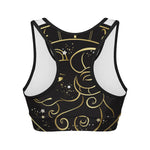 Gold And Black Aries Sign Print Women's Sports Bra