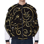 Gold And Black Aries Sign Print Zip Sleeve Bomber Jacket