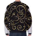 Gold And Black Aries Sign Print Zip Sleeve Bomber Jacket