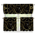 Gold And Black Cancer Sign Print 3 Piece Kitchen Curtains
