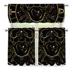 Gold And Black Cancer Sign Print 3 Piece Kitchen Curtains