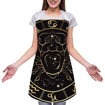 Gold And Black Cancer Sign Print Adjustable Apron
