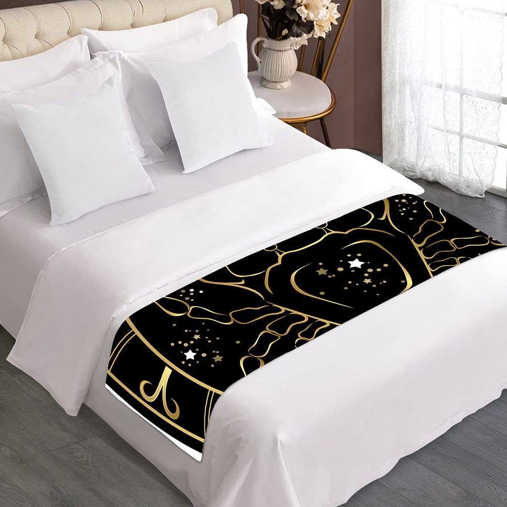 Gold And Black Cancer Sign Print Bed Runner