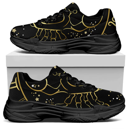 Gold And Black Cancer Sign Print Black Chunky Shoes