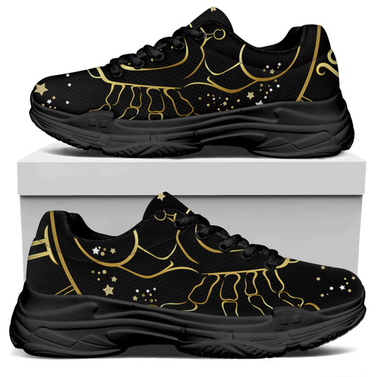 Gold And Black Cancer Sign Print Black Chunky Shoes