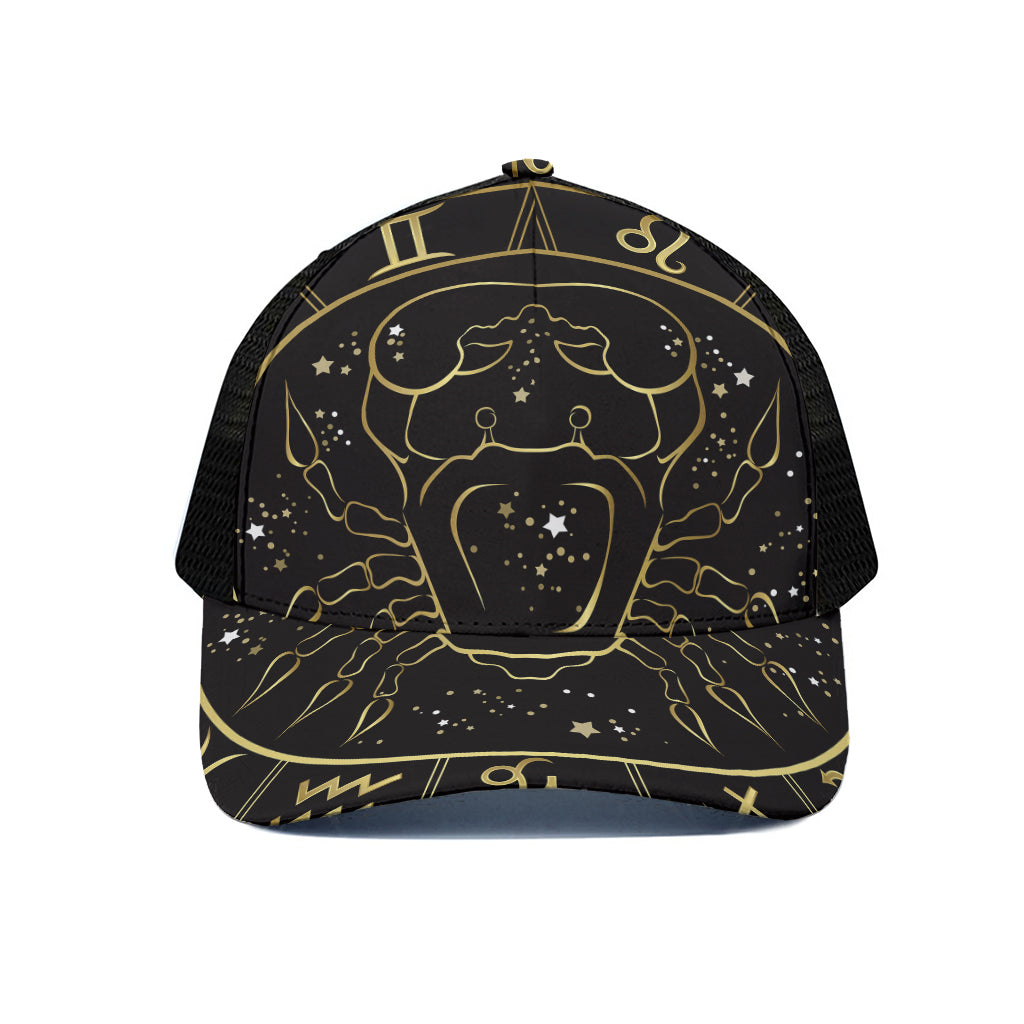 Gold And Black Cancer Sign Print Black Mesh Trucker Cap