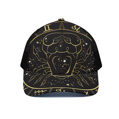 Gold And Black Cancer Sign Print Black Mesh Trucker Cap