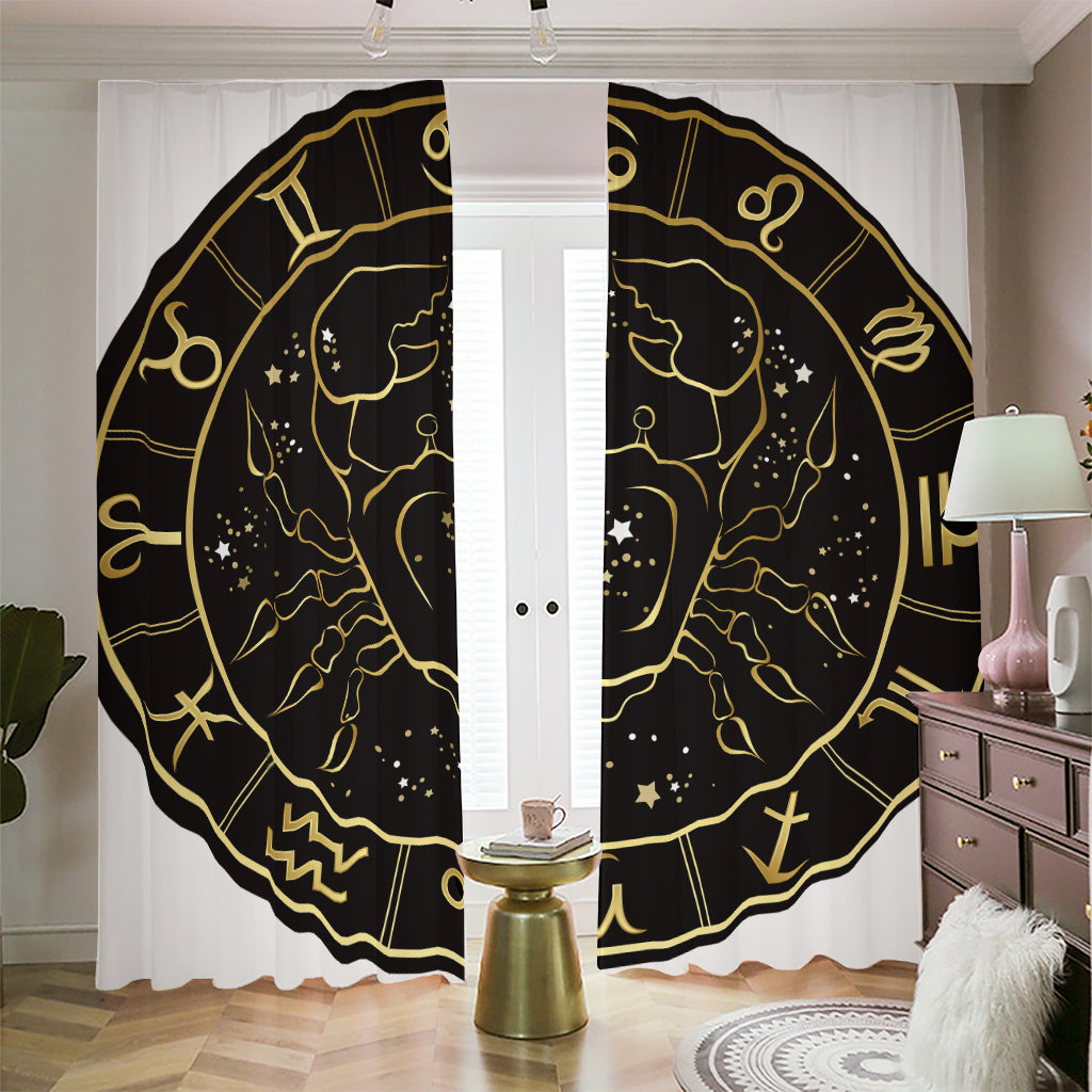Gold And Black Cancer Sign Print Blackout Pencil Pleat Curtains