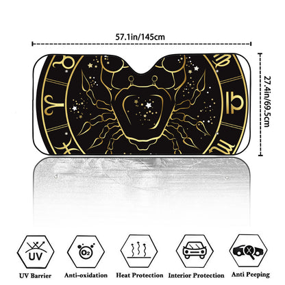 Gold And Black Cancer Sign Print Car Windshield Sun Shade