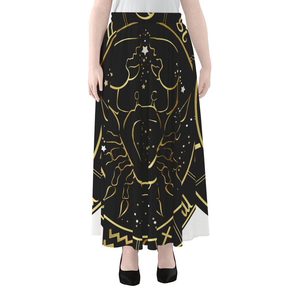 Gold And Black Cancer Sign Print Chiffon Maxi Skirt