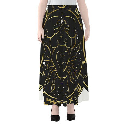 Gold And Black Cancer Sign Print Chiffon Maxi Skirt
