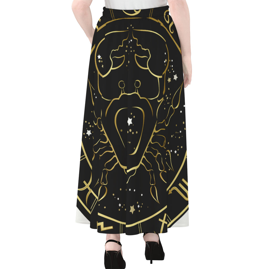 Gold And Black Cancer Sign Print Chiffon Maxi Skirt
