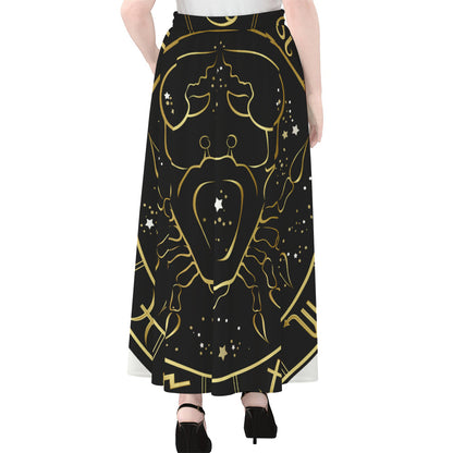 Gold And Black Cancer Sign Print Chiffon Maxi Skirt