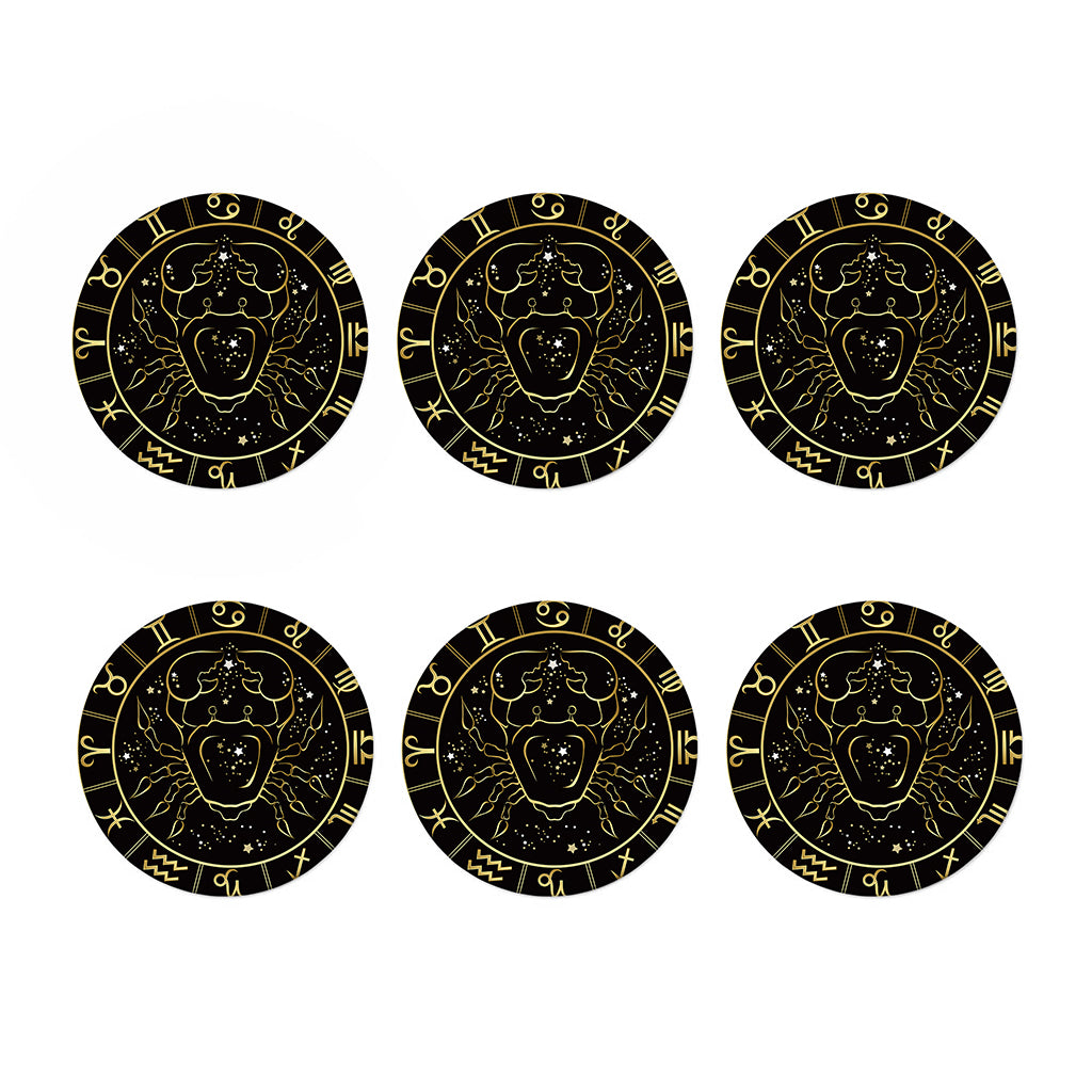 Gold And Black Cancer Sign Print Coaster Set