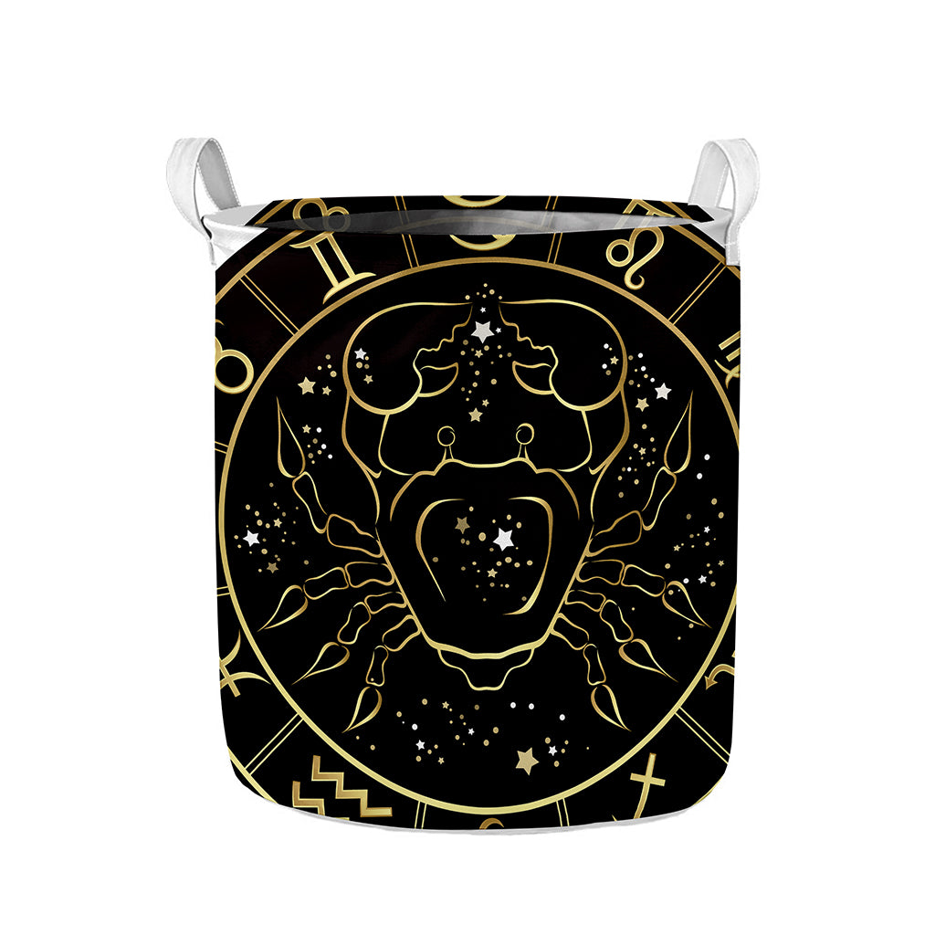 Gold And Black Cancer Sign Print Collapsible Laundry Basket