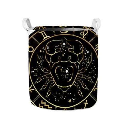 Gold And Black Cancer Sign Print Collapsible Laundry Basket