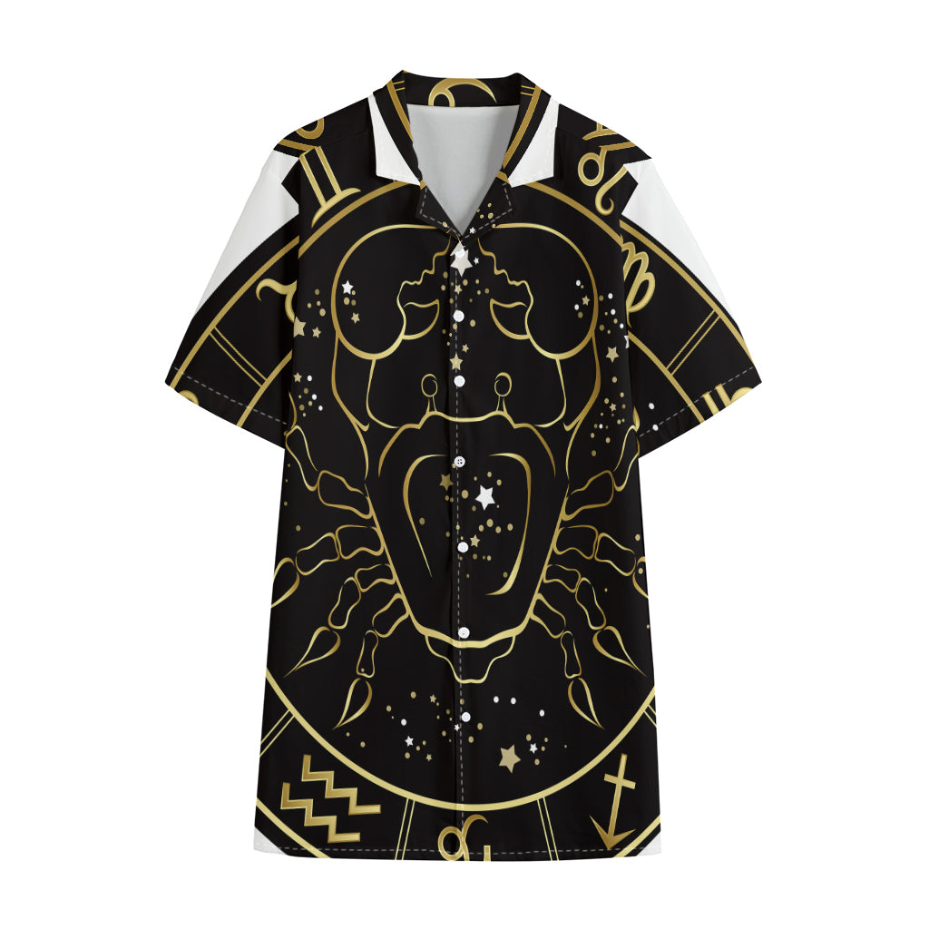 Gold And Black Cancer Sign Print Cotton Hawaiian Shirt