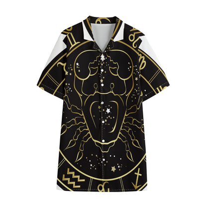 Gold And Black Cancer Sign Print Cotton Hawaiian Shirt