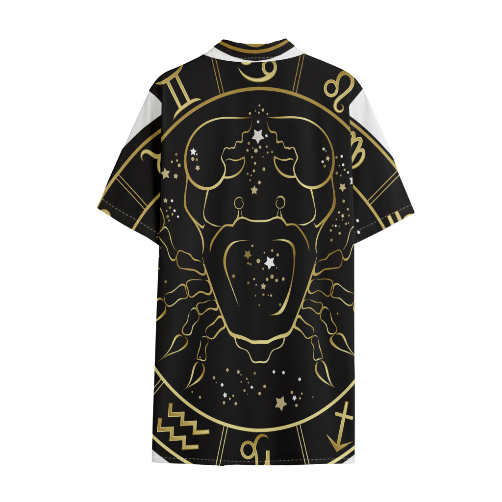 Gold And Black Cancer Sign Print Cotton Hawaiian Shirt