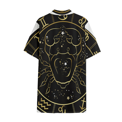 Gold And Black Cancer Sign Print Cotton Hawaiian Shirt
