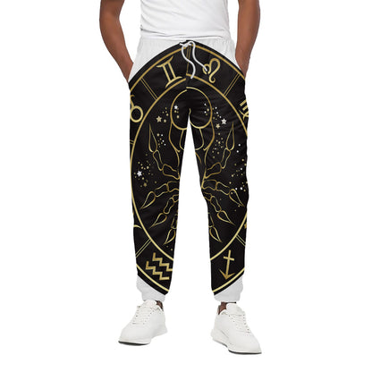 Gold And Black Cancer Sign Print Cotton Pants