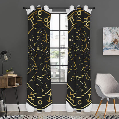 Gold And Black Cancer Sign Print Curtain