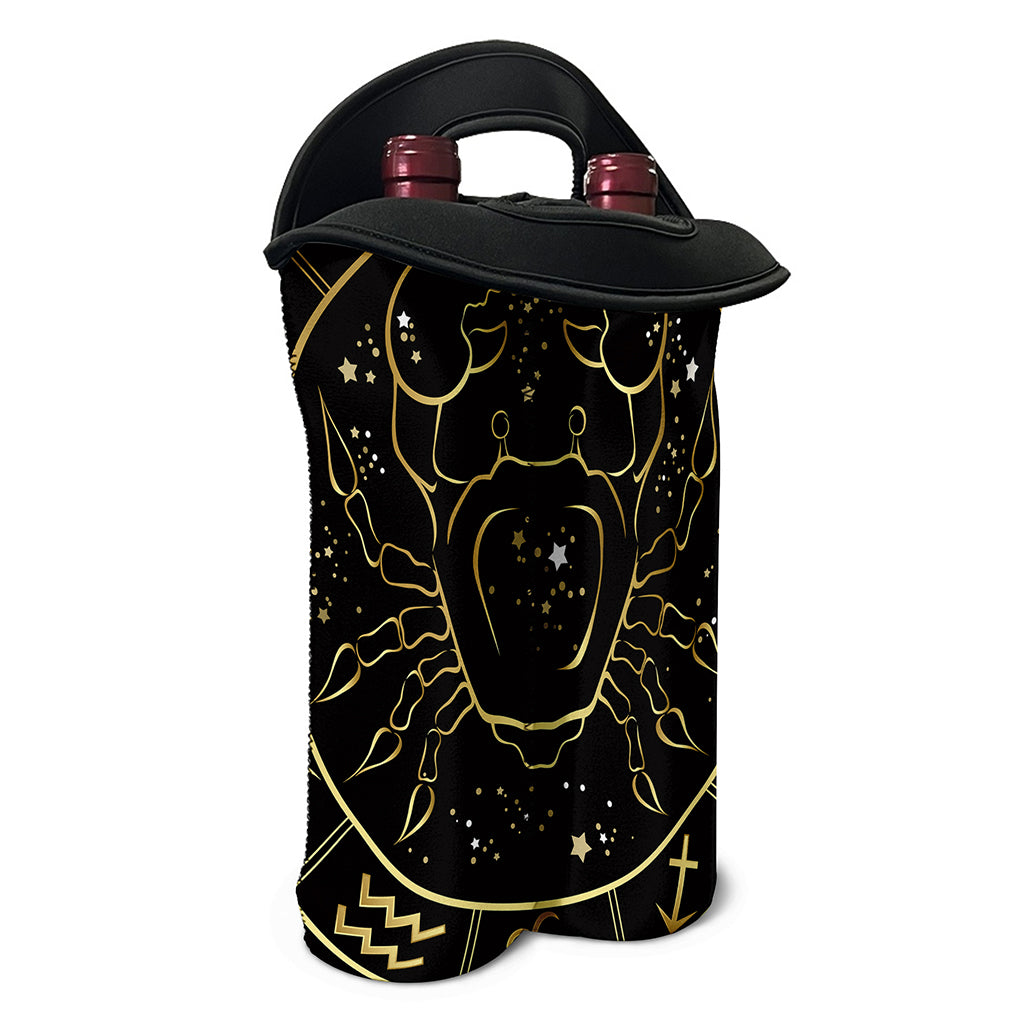 Gold And Black Cancer Sign Print Double Neoprene Wine Tote