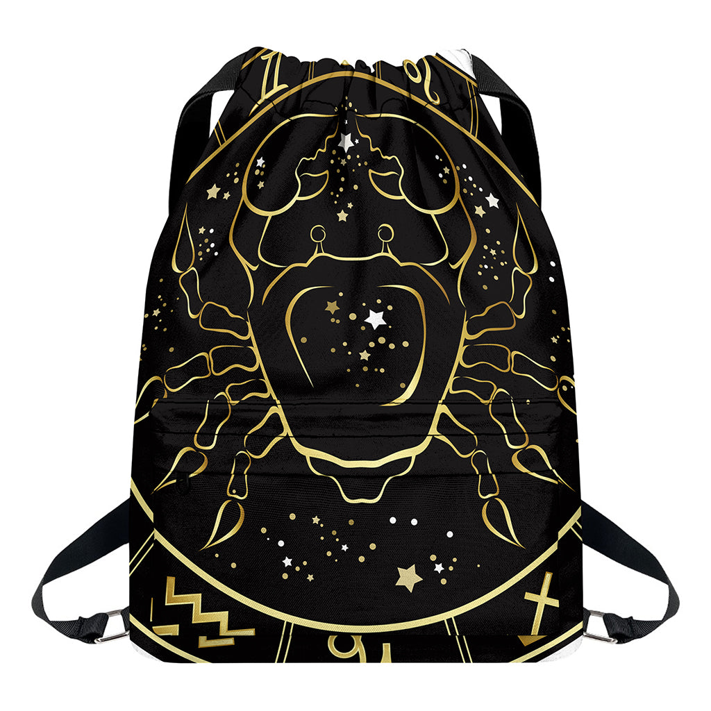 Gold And Black Cancer Sign Print Drawstring Backpack