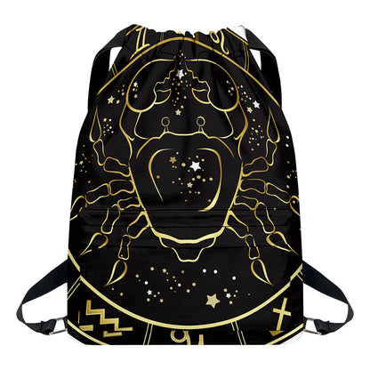 Gold And Black Cancer Sign Print Drawstring Backpack