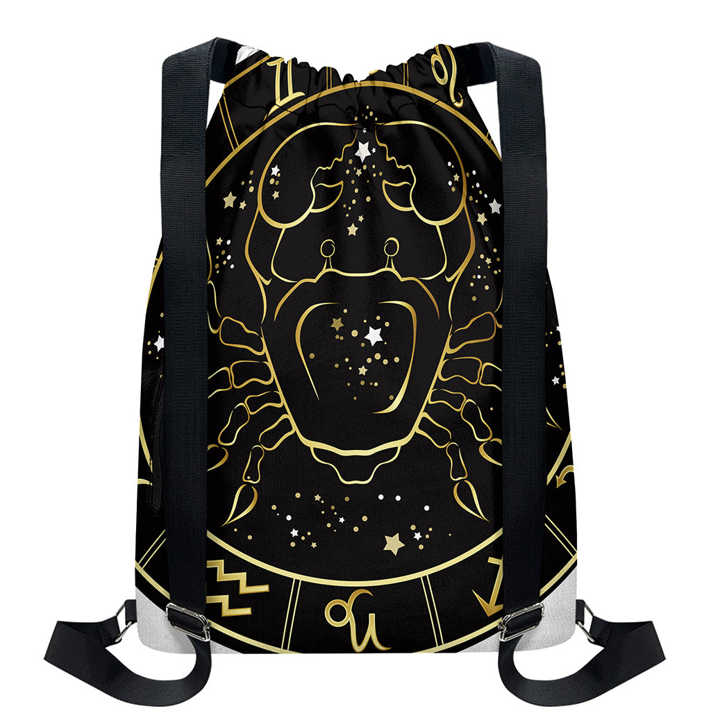 Gold And Black Cancer Sign Print Drawstring Backpack