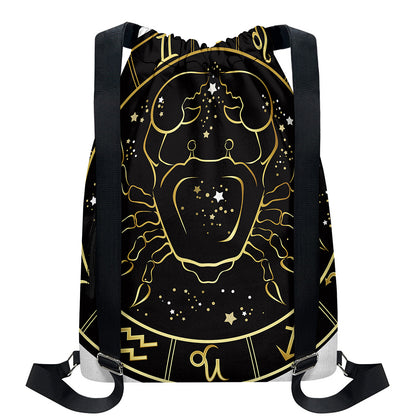 Gold And Black Cancer Sign Print Drawstring Backpack
