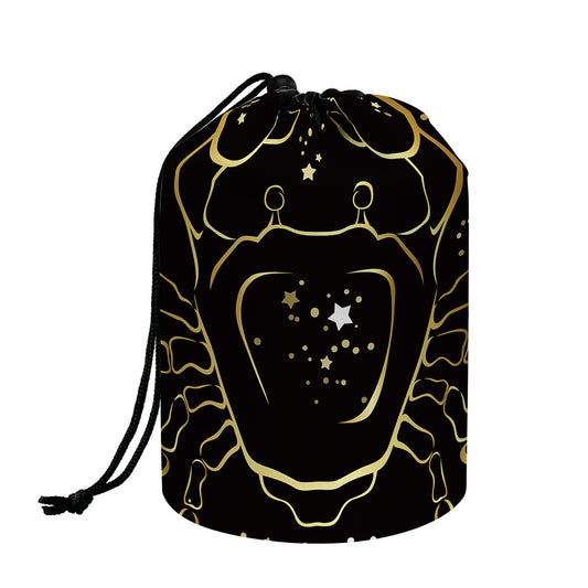 Gold And Black Cancer Sign Print Drawstring Makeup Bag