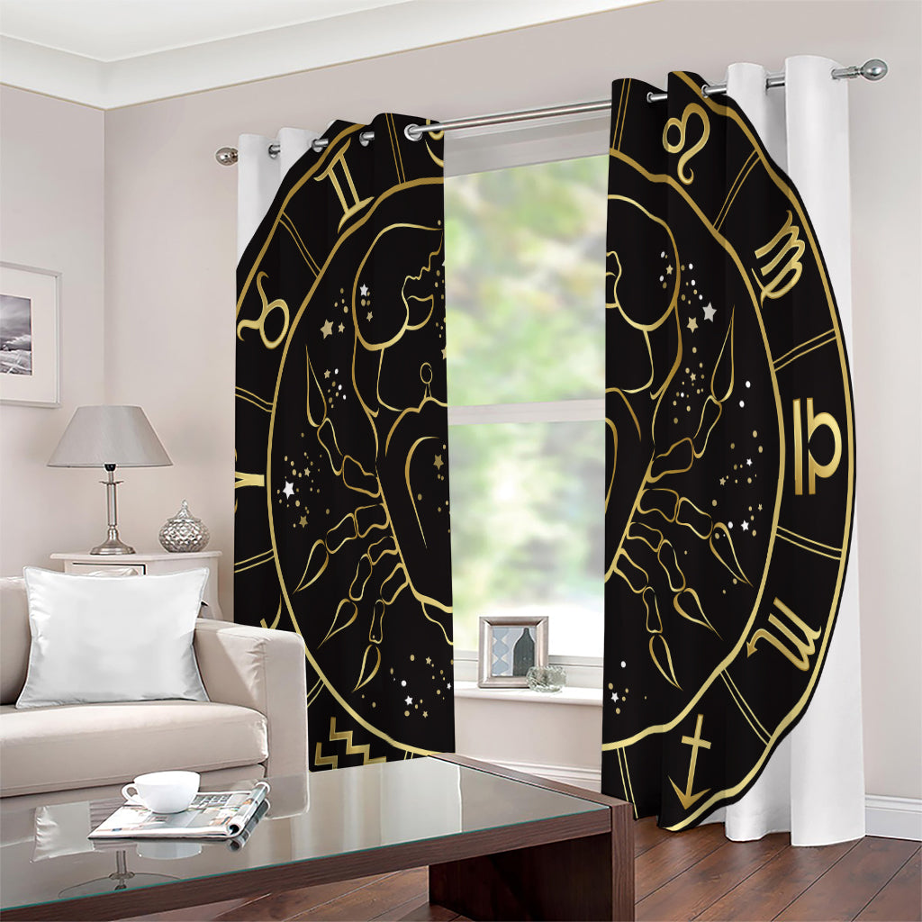 Gold And Black Cancer Sign Print Extra Wide Grommet Curtains