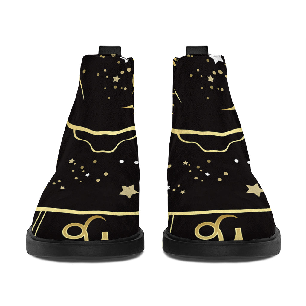 Gold And Black Cancer Sign Print Flat Ankle Boots