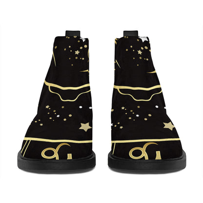 Gold And Black Cancer Sign Print Flat Ankle Boots