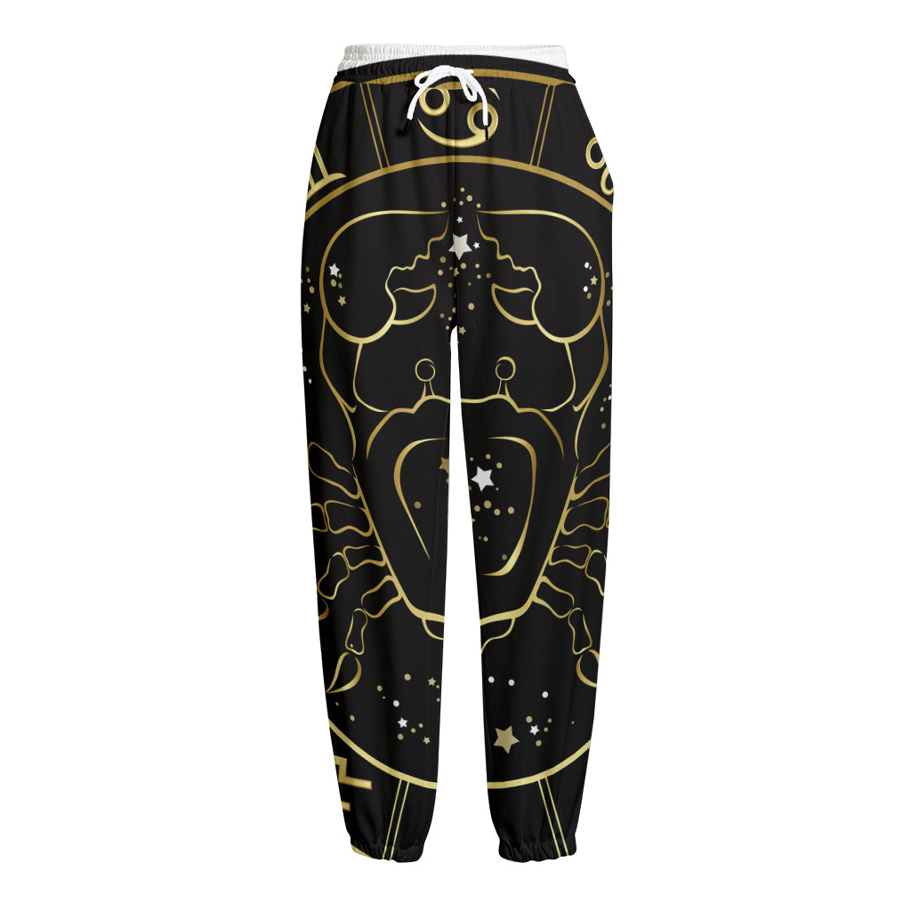 Gold And Black Cancer Sign Print Fleece Lined Knit Pants