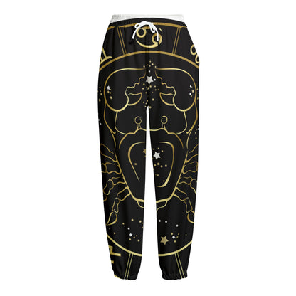 Gold And Black Cancer Sign Print Fleece Lined Knit Pants