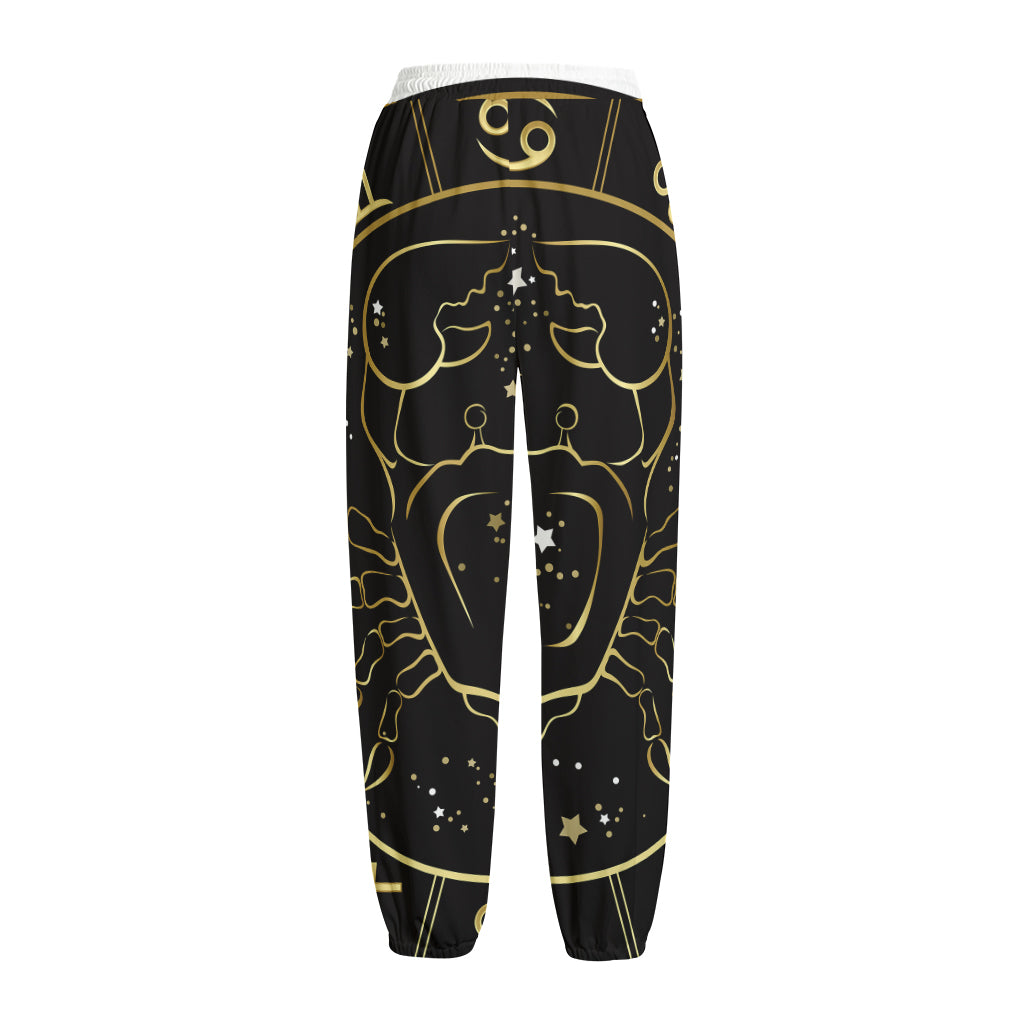 Gold And Black Cancer Sign Print Fleece Lined Knit Pants