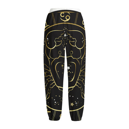 Gold And Black Cancer Sign Print Fleece Lined Knit Pants