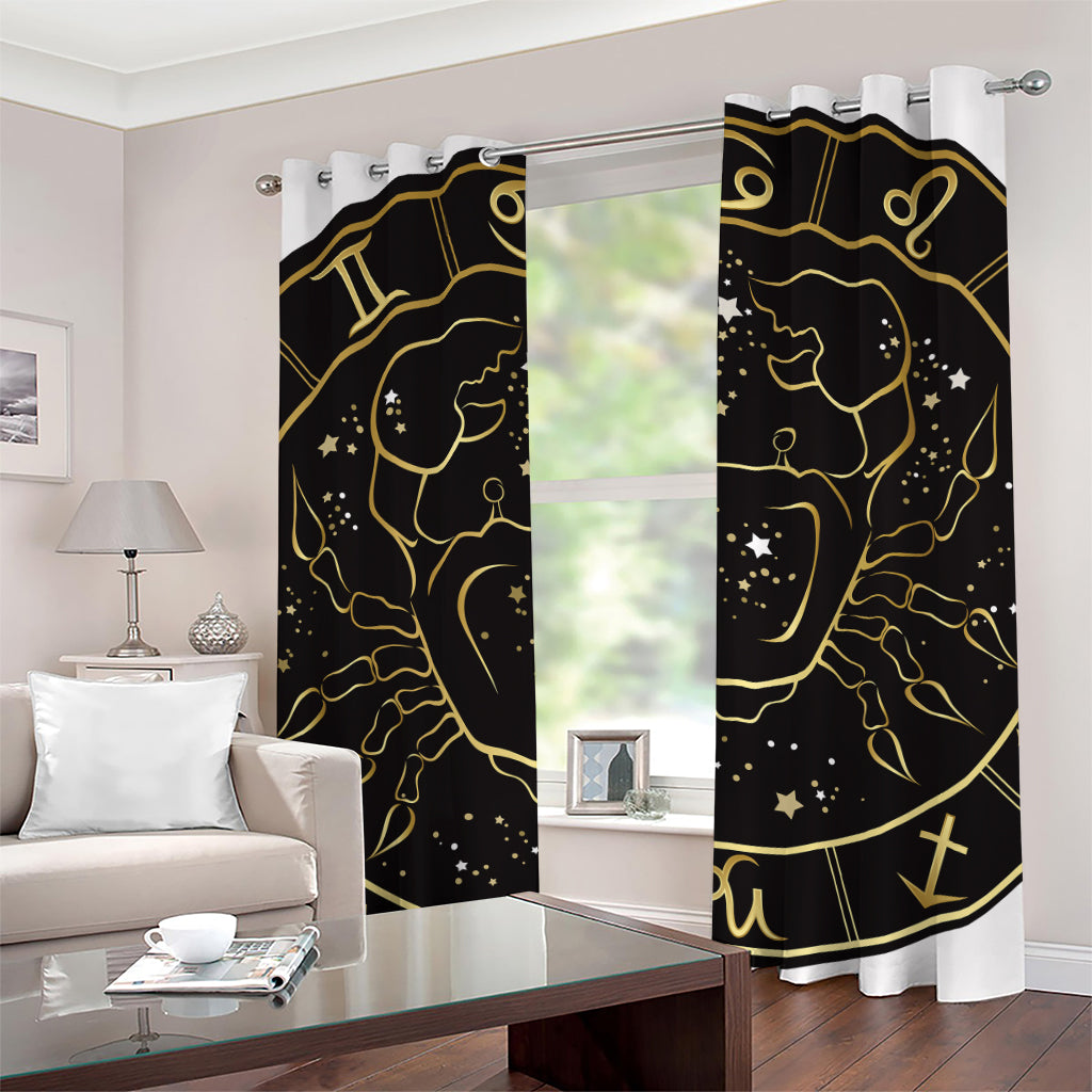 Gold And Black Cancer Sign Print Grommet Curtains
