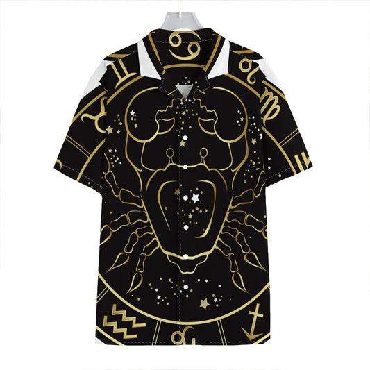 Gold And Black Cancer Sign Print Hawaiian Shirt
