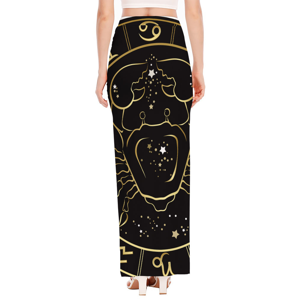 Gold And Black Cancer Sign Print High Slit Maxi Skirt