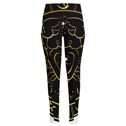 Gold And Black Cancer Sign Print High-Waisted Pocket Leggings