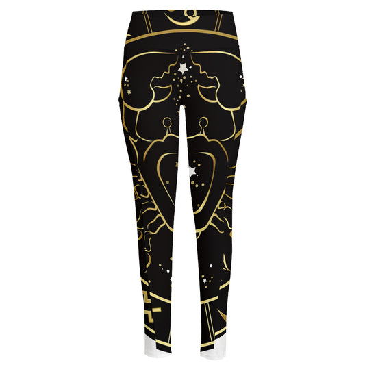 Gold And Black Cancer Sign Print High-Waisted Pocket Leggings