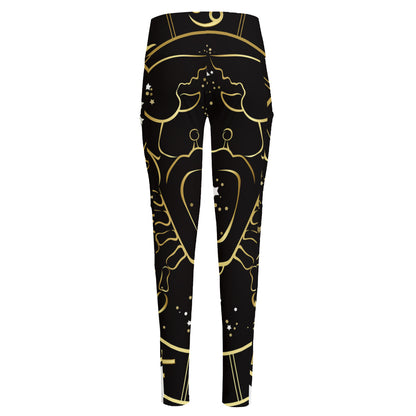 Gold And Black Cancer Sign Print High-Waisted Pocket Leggings